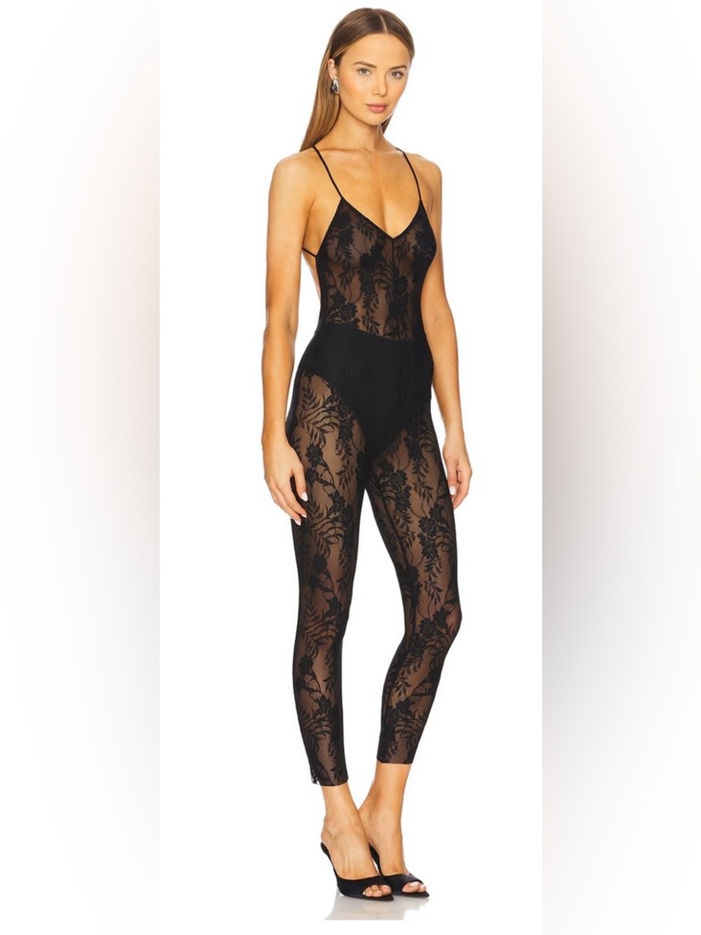 NORMA KAMALI Black lace Sheer Bodysuit Jumpsuit. Size XS NWTS